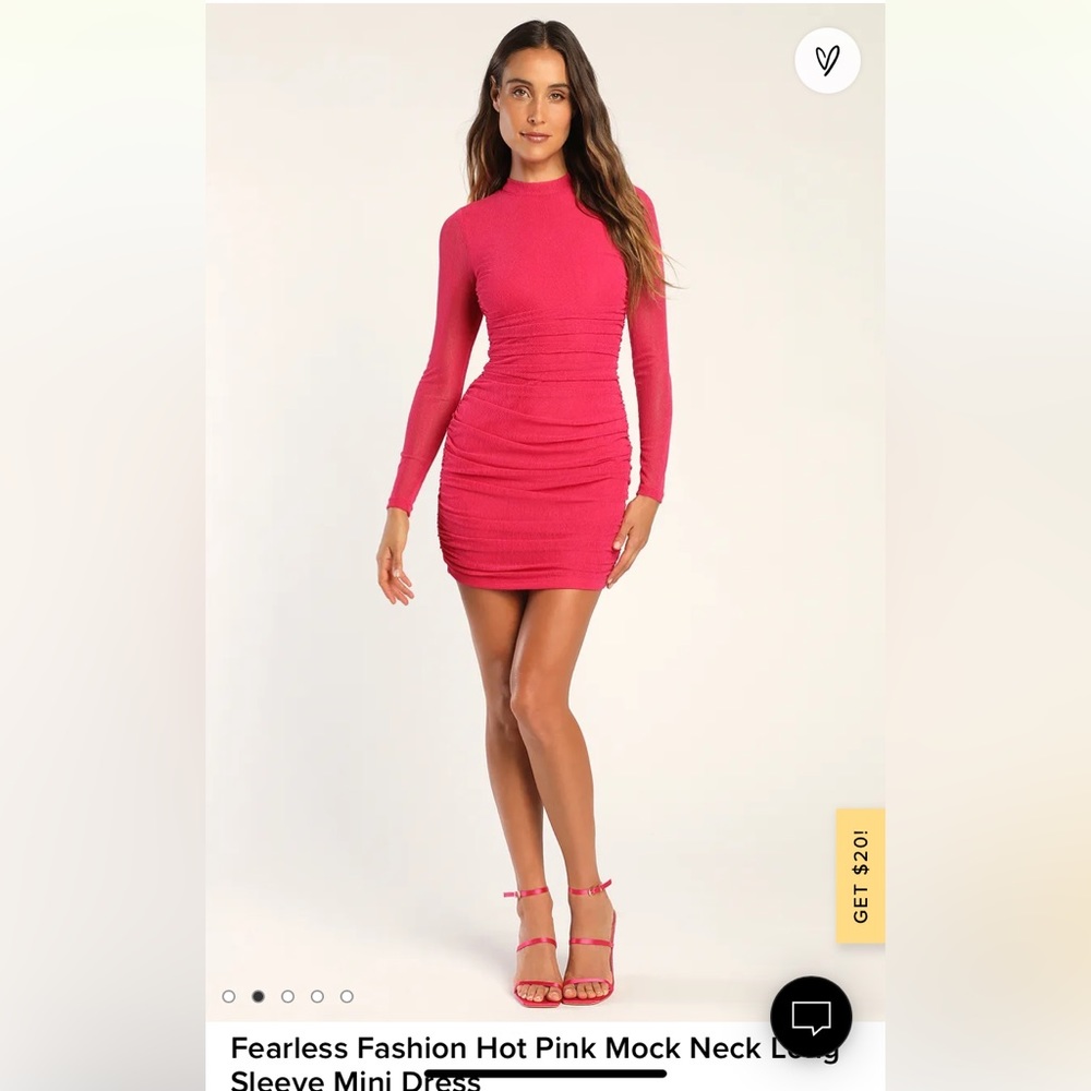 Lulus Fearless Fashion Hot Pink Mock Neck Long Sleeve Mini Dress